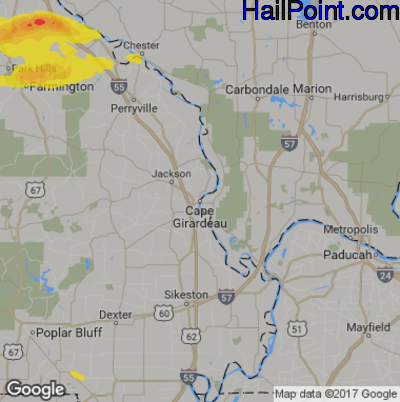 Hail Map for Cape Girardeau, MO Region on June 3, 2018