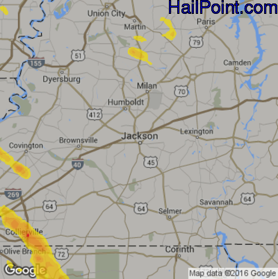 Hail Map for Jackson, TN Region on June 3, 2018