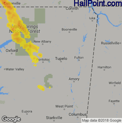 Hail Map for Tupelo, MS Region on June 3, 2018