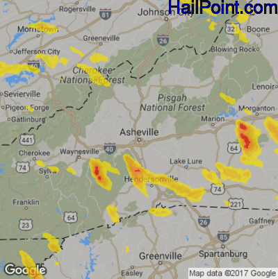 Hail Map for Asheville, NC Region on June 3, 2018