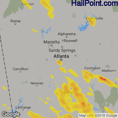 Hail Map for Atlanta, GA Region on June 3, 2018