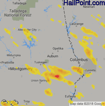 Hail Map for Auburn, AL Region on June 3, 2018