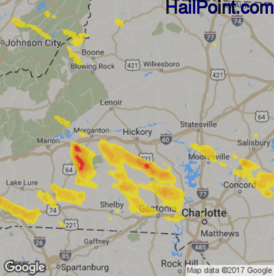 Hail Map for Hickory, NC Region on June 3, 2018 