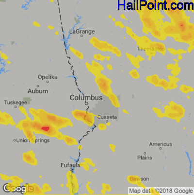 Hail Map for Columbus, GA Region on June 3, 2018