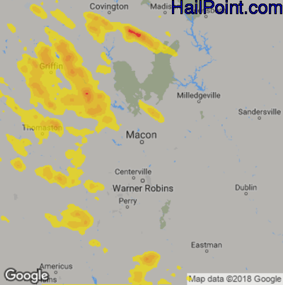Hail Map for Macon, GA Region on June 3, 2018