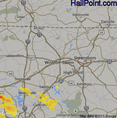 Hail Map for Winston-Salem, NC Region on June 3, 2018