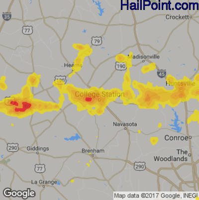 Hail Map for College Station, TX Region on June 4, 2018