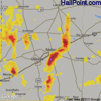 Hail Map for Midland, TX Region on June 4, 2018
