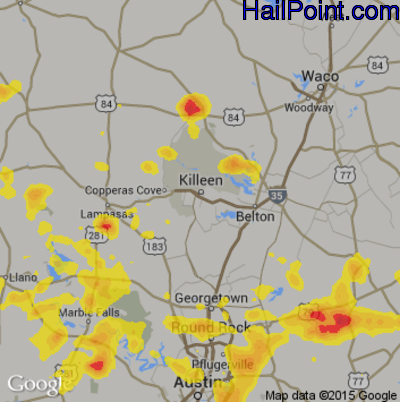 Hail Map for Killeen, TX Region on June 4, 2018