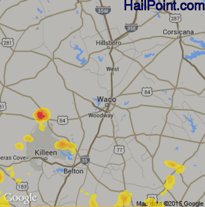 Hail Map for Waco, TX Region on June 4, 2018 
