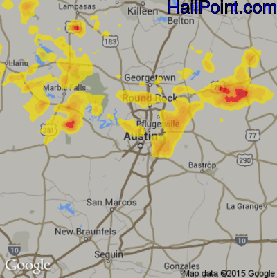 Hail Map for Austin, TX Region on June 4, 2018 