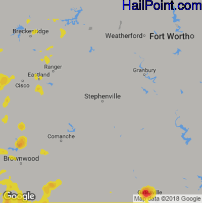 Hail Map for Stephenville, TX Region on June 4, 2018
