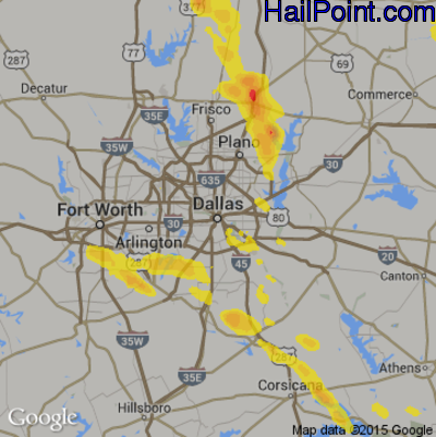 Hail Map for Dallas, TX Region on June 5, 2018