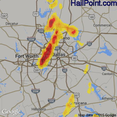 Hail Map for Dallas, TX Region on June 6, 2018