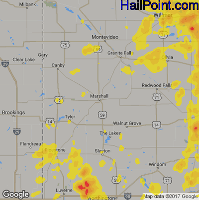 Hail Map for Marshall, MN Region on June 6, 2018