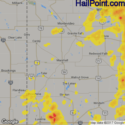 Hail Map for Marshall, SD Region on June 6, 2018