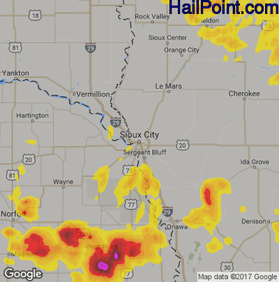 Hail Map for Sioux City, IA Region on June 6, 2018