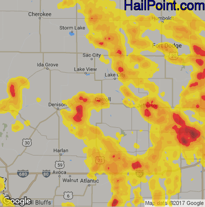Hail Map for Carroll, IA Region on June 6, 2018