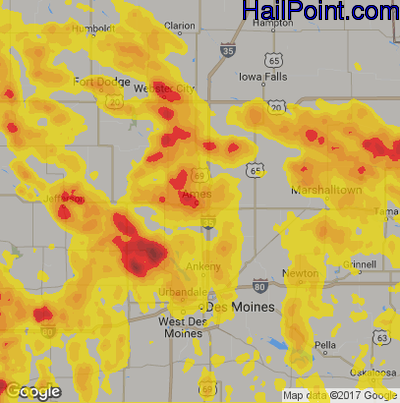 Hail Map for Ames, IA Region on June 6, 2018