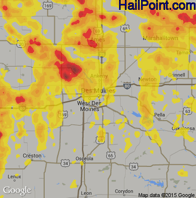 Hail Map for Des Moines, IA Region on June 6, 2018