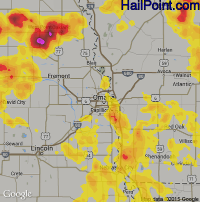 Hail Map for Omaha, NE Region on June 6, 2018 