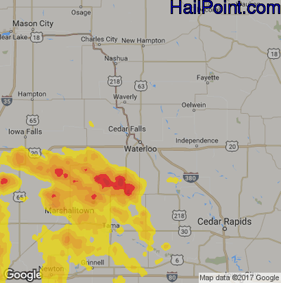 Hail Map for Waterloo, IA Region on June 6, 2018