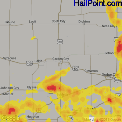 Hail Map for Garden City, KS Region on June 7, 2018
