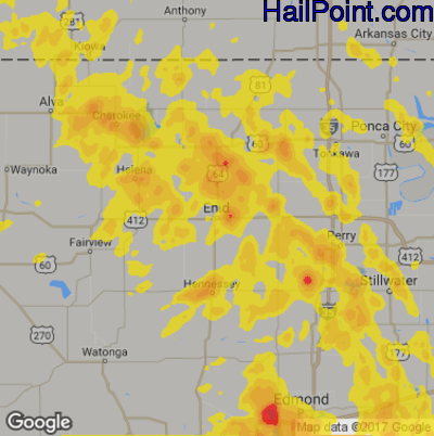 Hail Map for Enid, OK Region on June 7, 2018