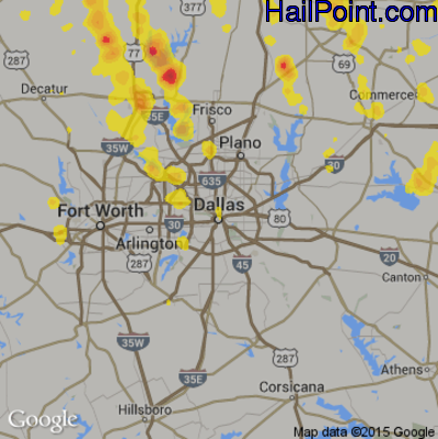 Hail Map for Dallas, TX Region on June 7, 2018