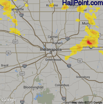 Hail Map for Indianapolis, IN Region on June 7, 2018