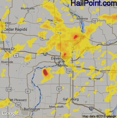 Hail Map for Davenport, IA Region on June 8, 2018