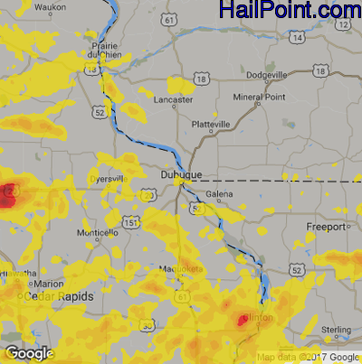 Hail Map for Dubuque, IA Region on June 8, 2018