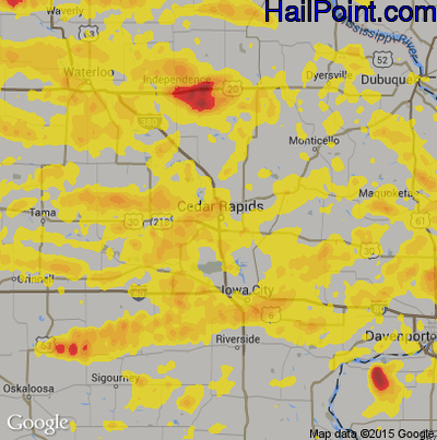 Hail Map for Cedar Rapids, IA Region on June 8, 2018