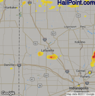 Hail Map for Layfette, IN Region on June 8, 2018