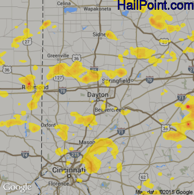 Hail Map for Dayton, OH Region on June 8, 2018