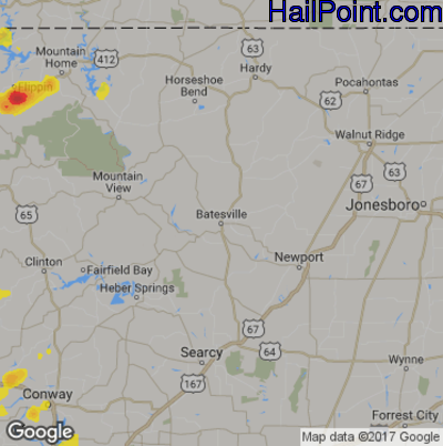 Hail Map for Batestville, AR Region on June 8, 2018
