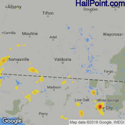 Hail Map for Valdosta, GA Region on June 8, 2018