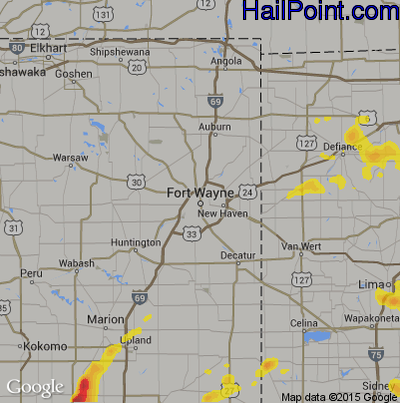 Hail Map for Fort Wayne, IN Region on June 8, 2018