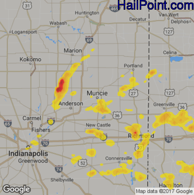 Hail Map for Muncie, IN Region on June 8, 2018