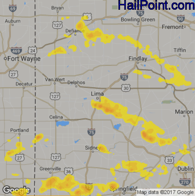 Hail Map for Lima, OH Region on June 8, 2018
