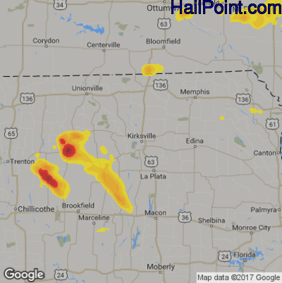 Hail Map for Kirskville, MS Region on June 8, 2018