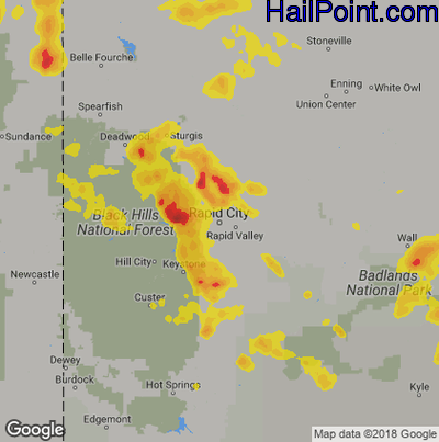 Hail Map for Rapid City, SD Region on June 8, 2018