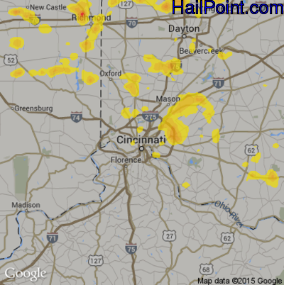 Hail Map for Cincinnati, OH Region on June 8, 2018 