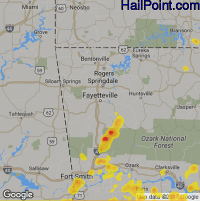 Hail Map for Fayetteville, AR Region on June 8, 2018