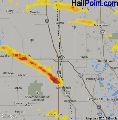 Hail Map for Fargo, ND Region on June 8, 2018
