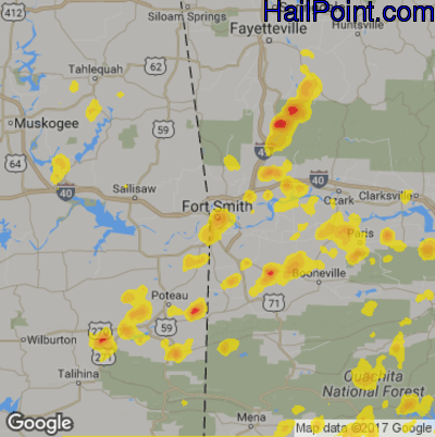 Hail Map for Forth Smith, AR Region on June 8, 2018