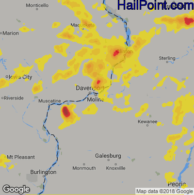 Hail Map for Moline, IL Region on June 9, 2018 