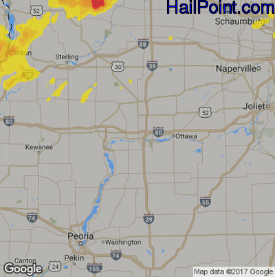 Hail Map for Peru, IL Region on June 9, 2018