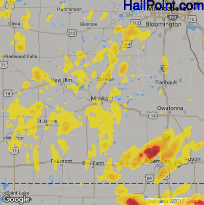 Hail Map for Mankato, MN Region on June 9, 2018