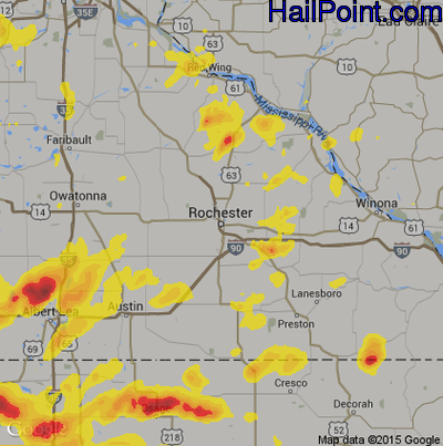 Hail Map for Rochester, MN Region on June 9, 2018
